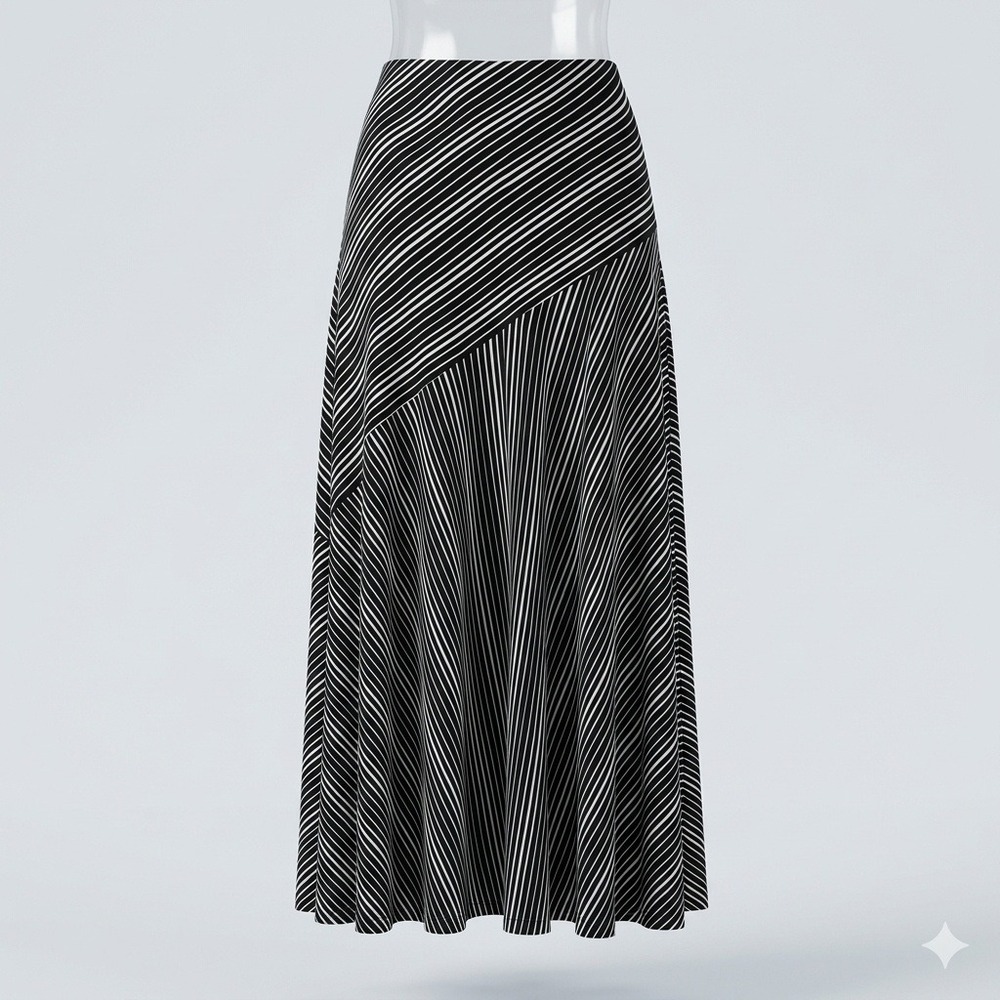 Chicos Sammi Skirt Black White Long Maxi Asymmetrical Stripe Stretch Chic Large